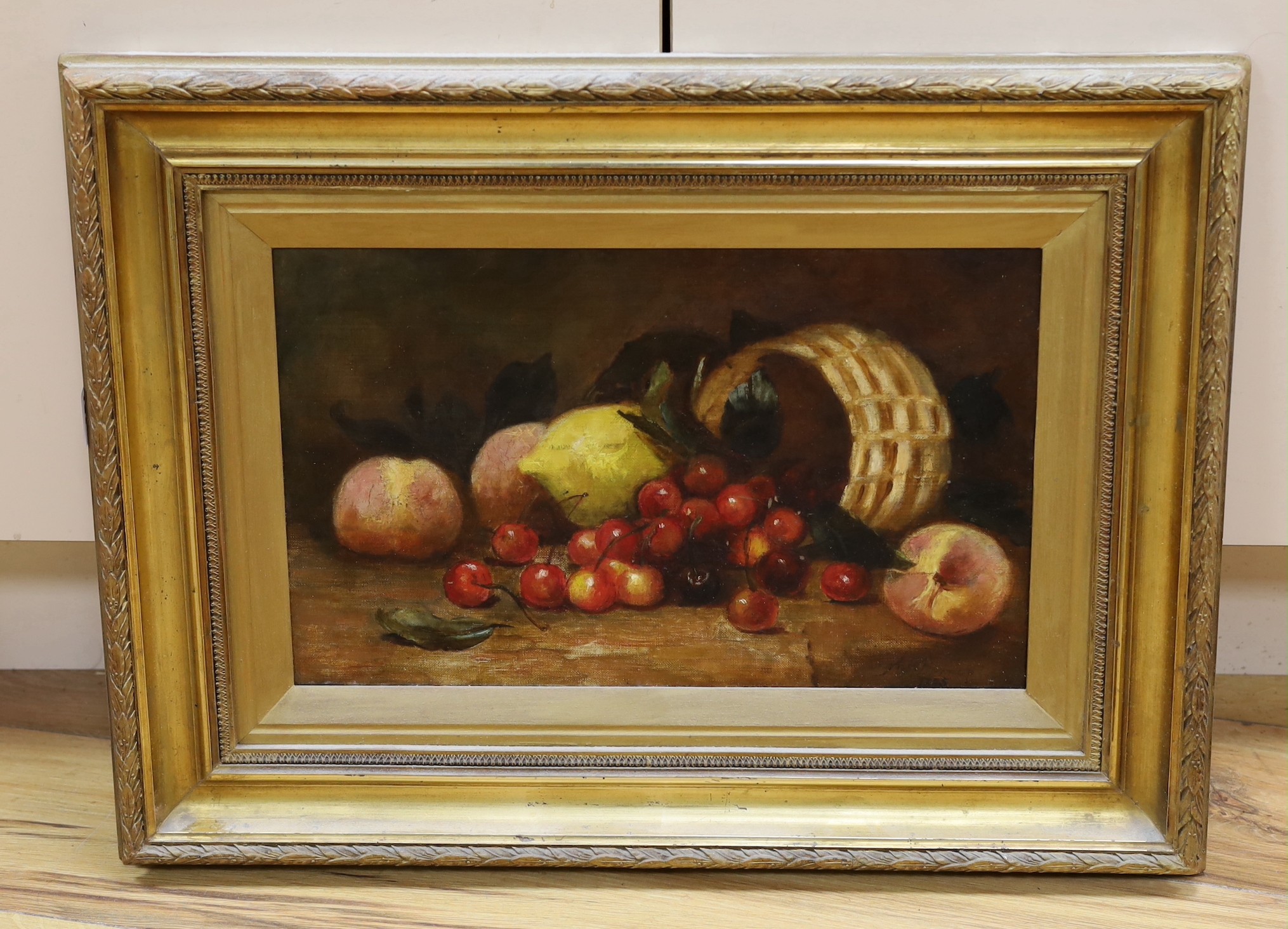 A.F. Burnop (19th C.), oil on canvas, Still life of cherries and other fruit, signed and dated 1895, 24 x 39cm